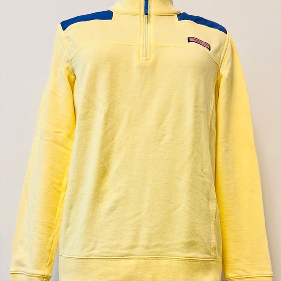 Vineyard Vines Yellow 1/4 closure Front w/ blue padded Pull-over Women’s Small - Picture 4 of 9